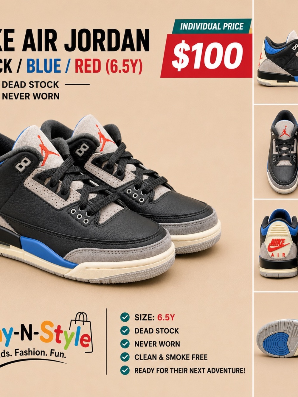 Nike Air Jordan 3 Retro - Black / Blue / Red